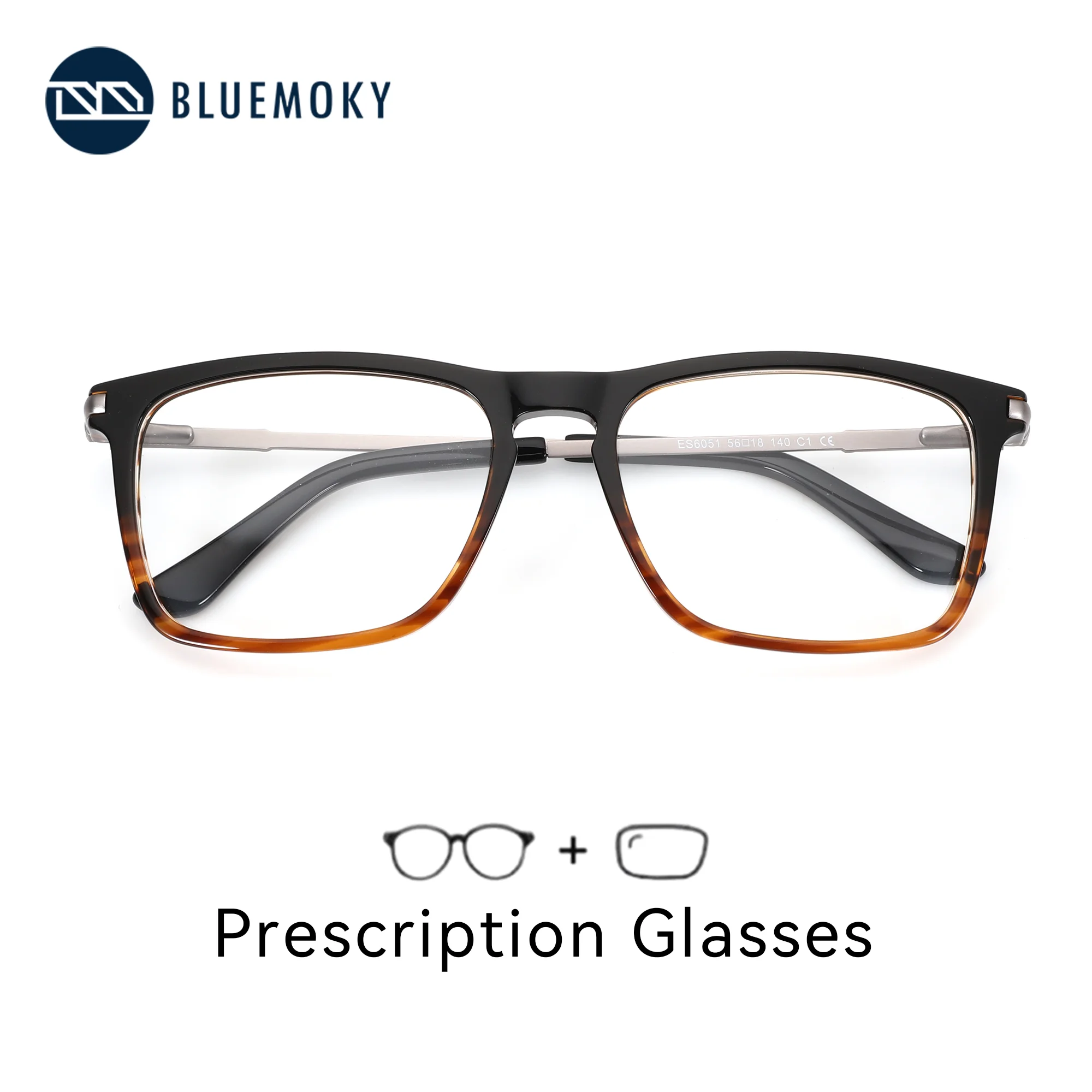 

BLUEMOKY M Size Stylish Square Design Prescription Glasses For Men Acetate&Metal Photochromic Optical Eyeglasses