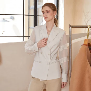 K1459L เบลเซอร์ขนสัตว์50% สำหรับผู้หญิง, เสื้อผ้าลำลองธุรกิจหรูหราฤดูใบไม้ร่วง