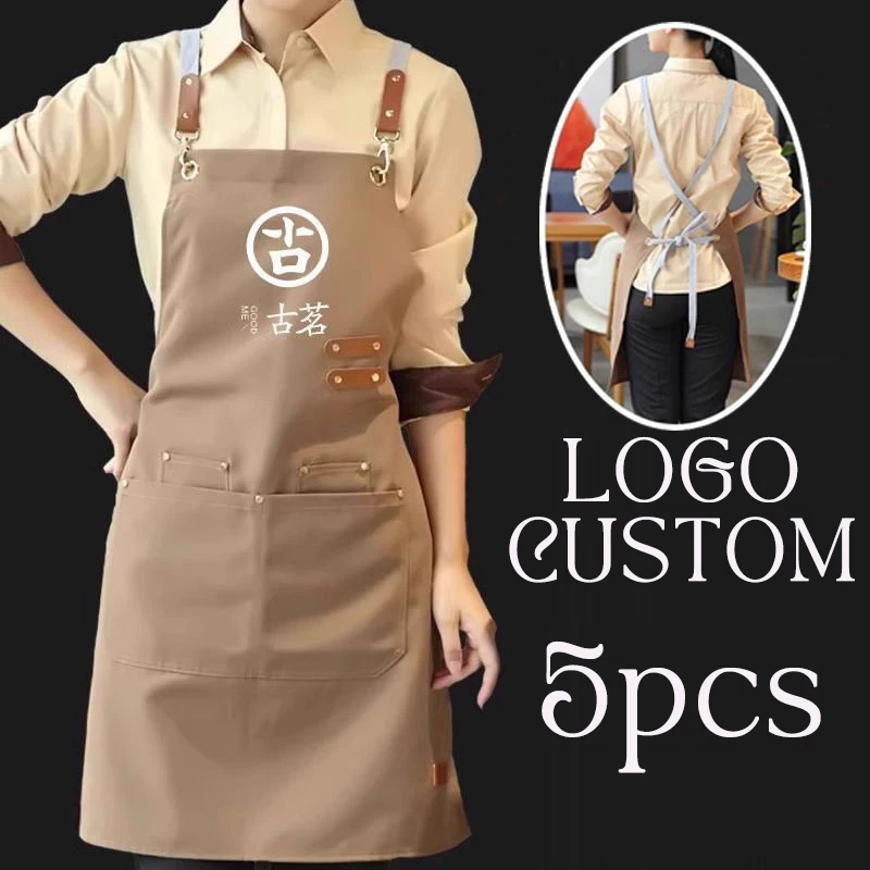 

5 шт. фартуки шеф-повара для женщин и мужчин с большими карманами, водонепроницаемый холщовый фартук, рабочий фартук с перекрестной спинкой, накидка с логотипом на заказ