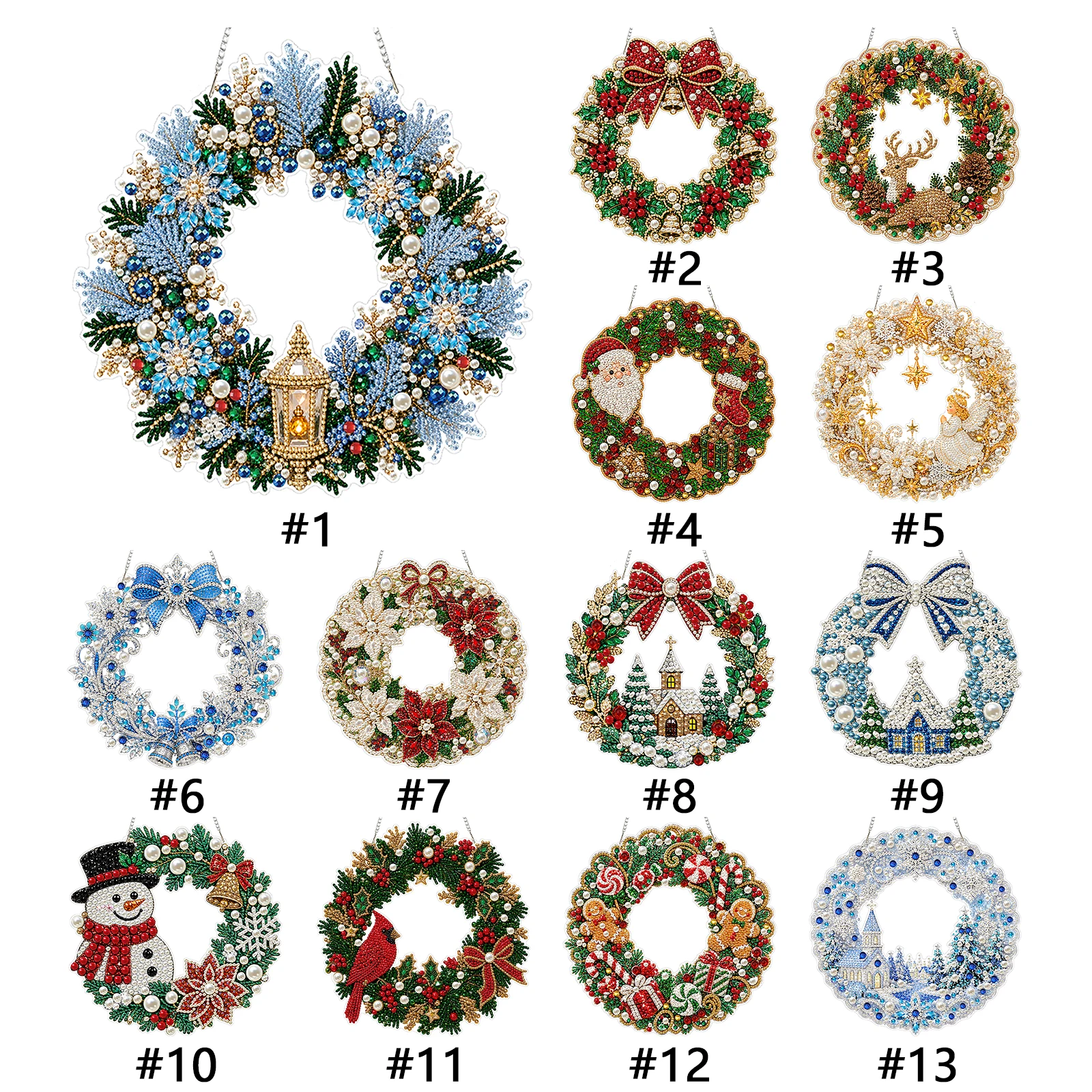 5D Diamond Painting Christmas Wreath LED Light Holiday Hanging Decor Kit 11.81x11.81in