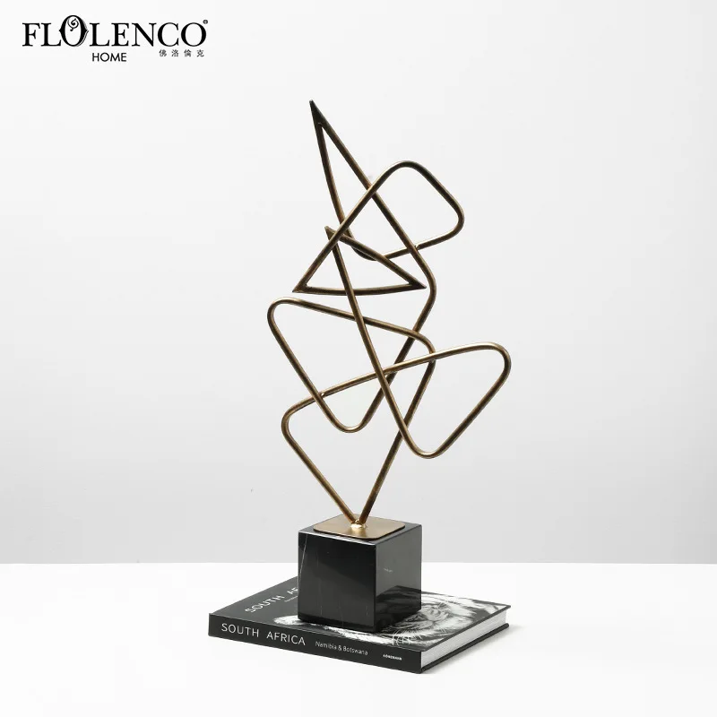HYS Modern Light Luxury Geometric Art Gold Thread Interwoven Ornament Model Room Hotel Entrance Decorative Cabinet