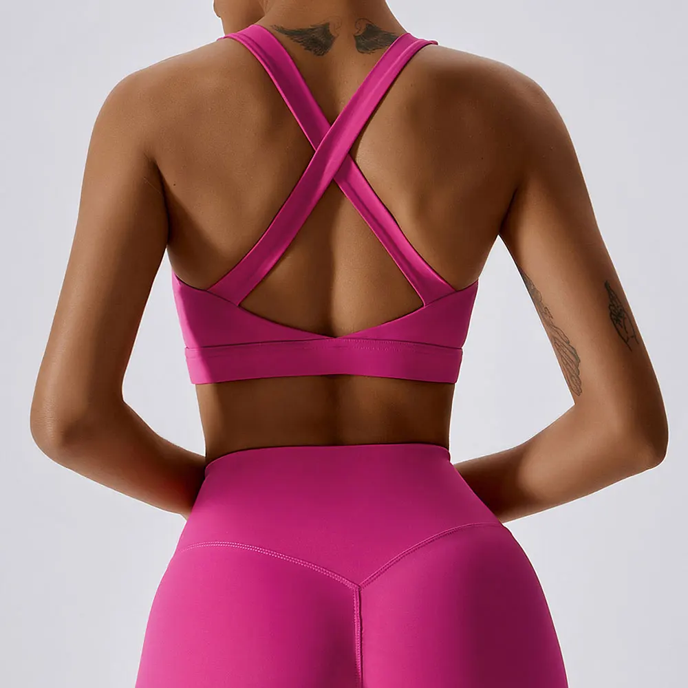 Crossed Shoulder Strap Yoga Bra Chest Pad Running Sports Bra Gym Top Women Stretch Pull Up Underwear Women Vest Fitness Tank Top