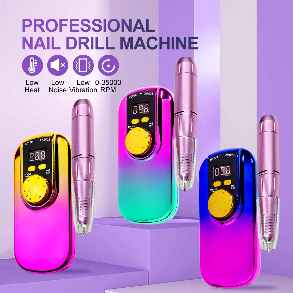 35000RPMPortable Electric Nail Drill Machine LCD Display Rechargeable Nails Sander For Acrylic Gel Polish Professional Nail Tool