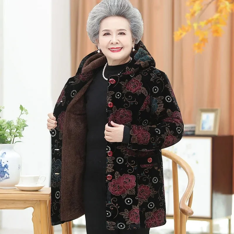 Women Cotton-Padded Coat Middle-Aged Elderly Mother Winter Clothes Women Parkas Velvet Thick Warm Quilted Jacket Outerwear 5XL