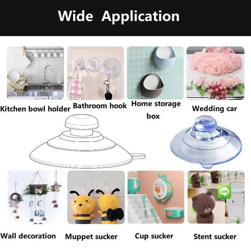 30mm Mushroom Head Suction  Cup PVC Sucker Clear Suction Pad Strong Vacuum Suction  Cups Glass Sucker for Kitchen/Bathroom/Car