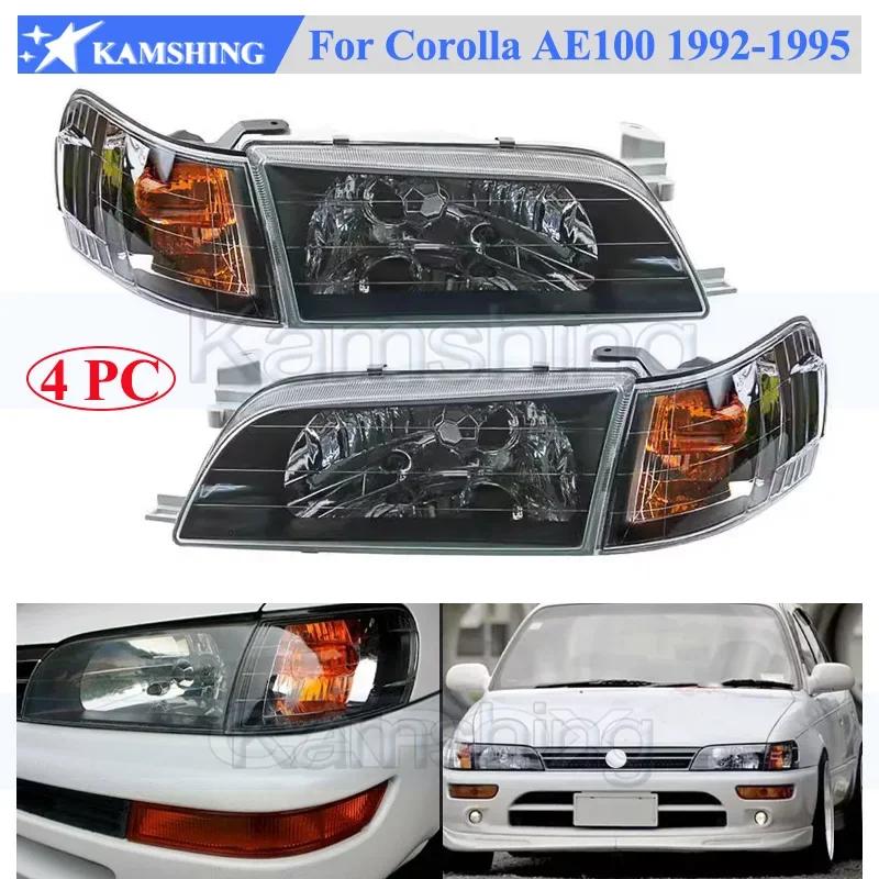 Kamshing 4PC Front Bumper Head Light Lamp For Toyota Corolla AE100 E100 AE101 1992-1995 Headlight Front Turn Corner Light Lamp