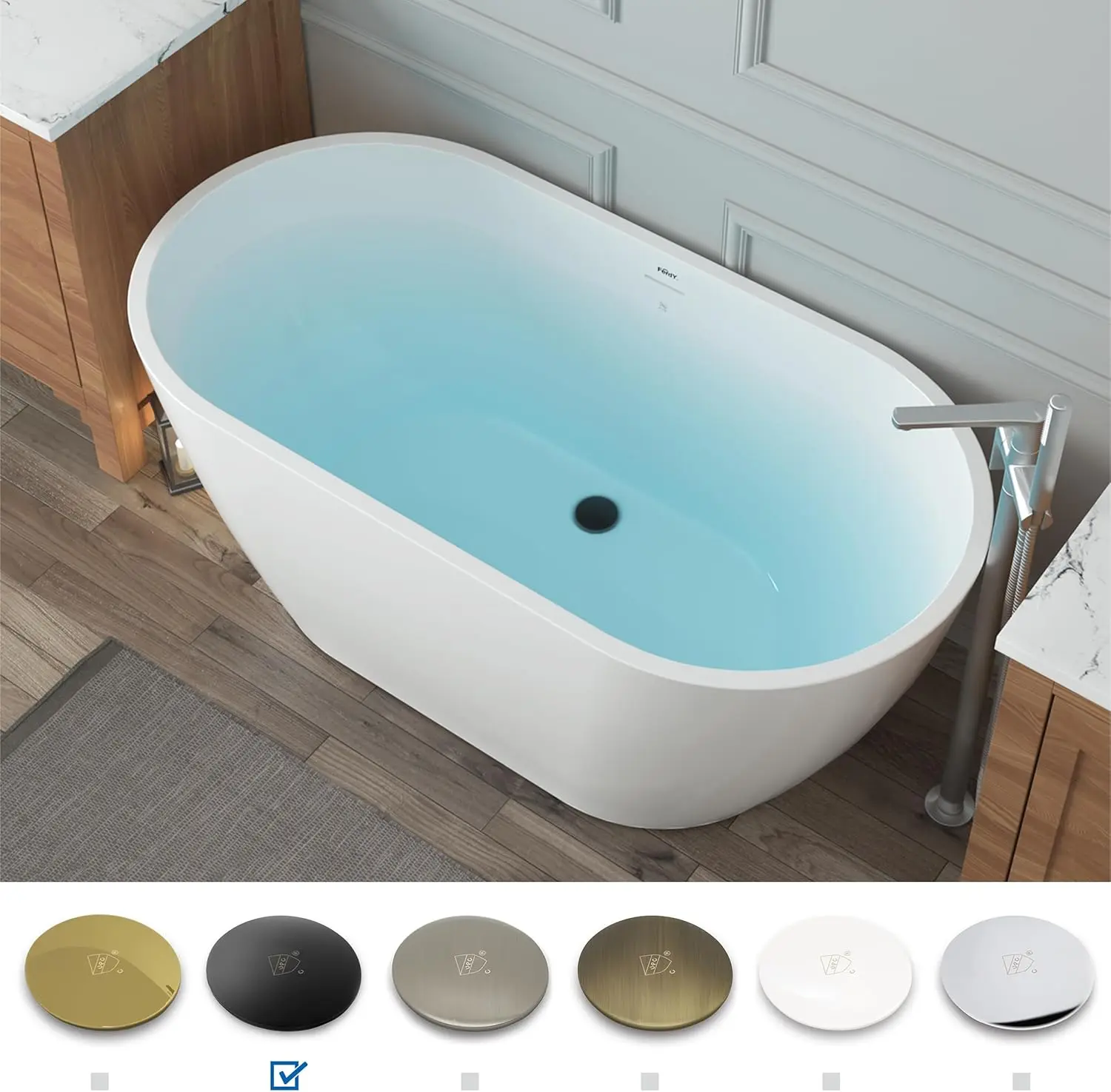 Bali Acrylic Freestanding Bathtub, Gracefully Shaped Freestanding Soaking Bathtub