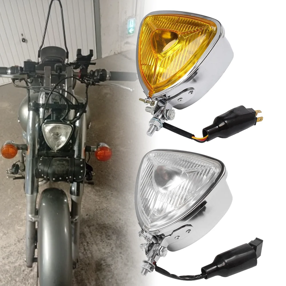 Vintage Motorcycle LED H4 Headlight Retro Triangle Headlamp HALOGEN LIGHTS for Harley Chopper Cruisers Bobber Custom Cafe Racer