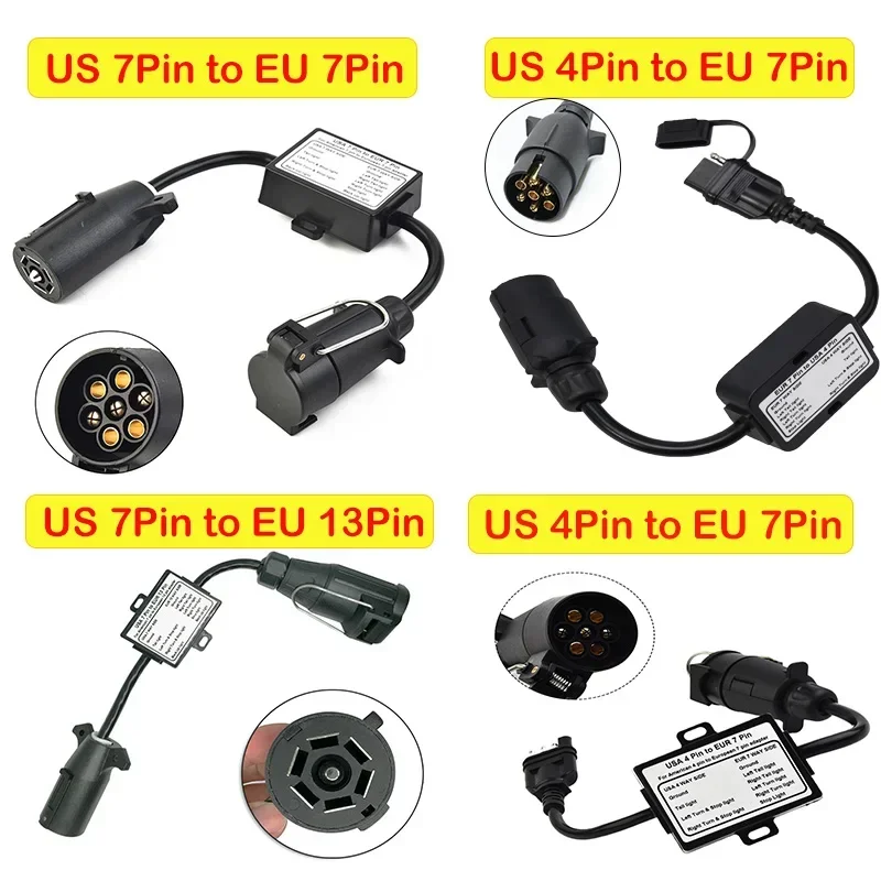 Car Converter US 7-Way Plug To Eu 13-Pin US 7 Way To EU 7 US 4 To EU7 Round Connector Trailer Light Converter Accessories