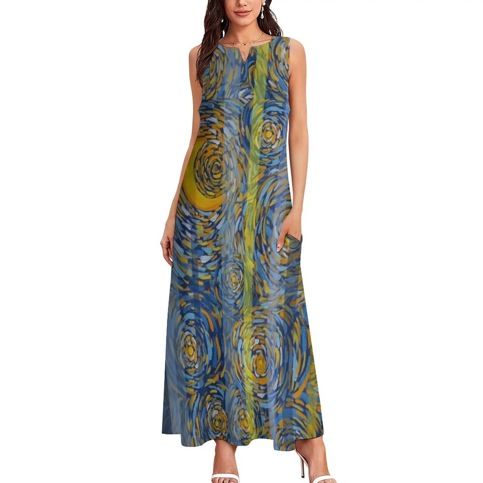 Vangogh's Blue Dream Starry Night, art by Miguel Matos Official Long Dress wedding guest dress 2025 evening dresses luxury 2025