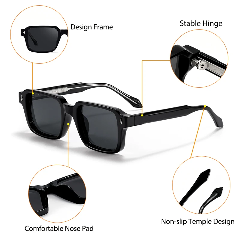 CATERSIDE Vintage Herren Quadratische Sonnenbrille Marke Design Tempel Tipps Sonnenbrille Damen Outdoor Reise Party Brillen UV400 – Detail 5
