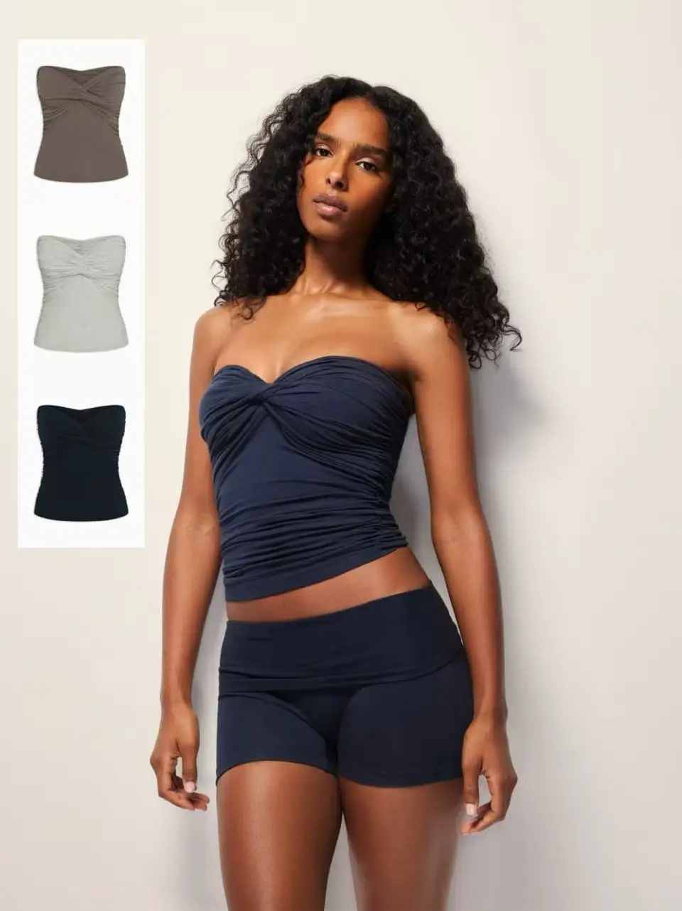 

KHY Kylie's тот же хлопковый эластичный топ без бретелек, однотонный утягивающий короткий жилет