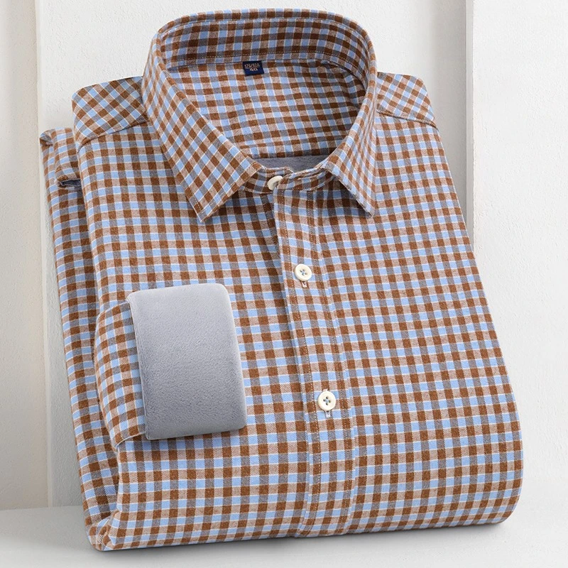 

New in shirt 100%cotton brushed winter warm long sleeve shirts for men slim fit casual thicken plaid tops soft designer clothes