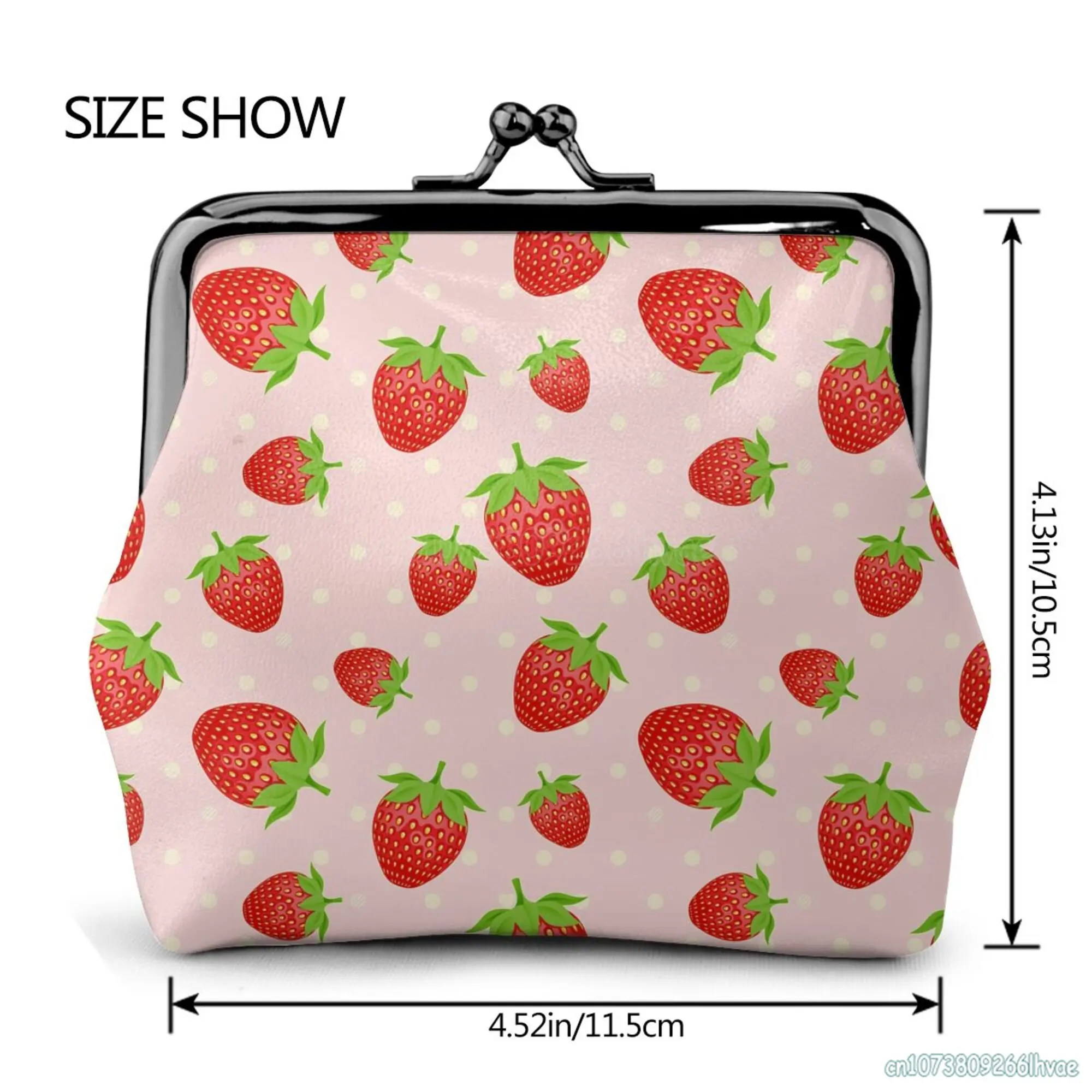 Leuke Aardbei Print Patroon Lederen Portemonnee Kawaii Kleine Kiss-Lock Veranderen Pouch Sluiting Gesp Portemonnee Voor Vrouwen meisje