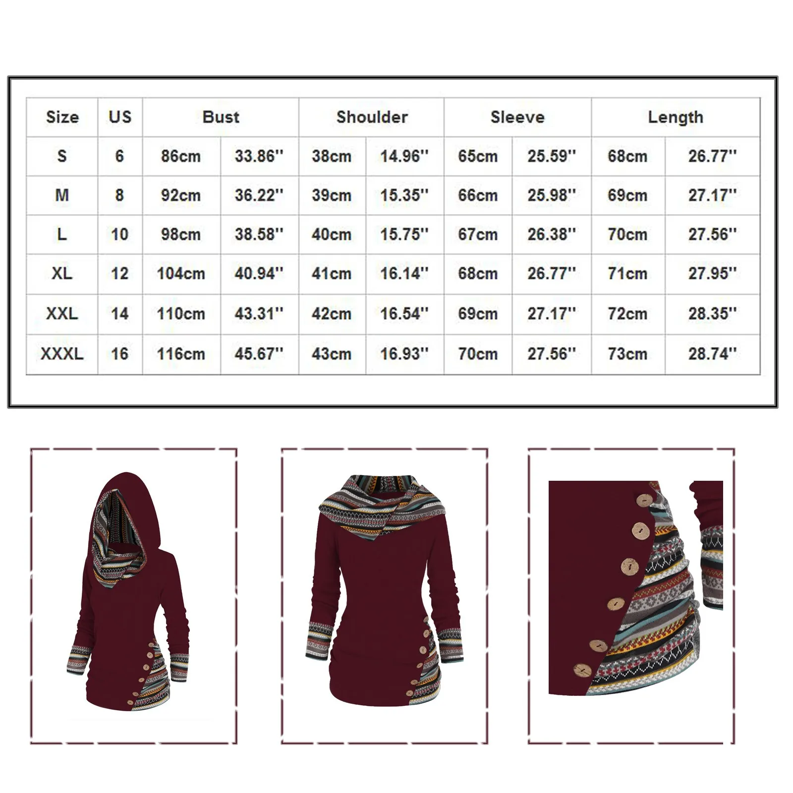 Plus Size Geometric Stripe Panel Hooded Top Long Sleeve Button Top Pullover Tops For Women New Fashion Simple Versatile Clothing