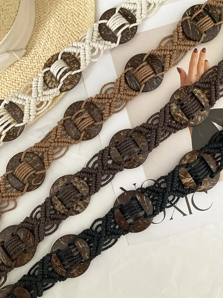 Women's woven belt, new style skirt accessory, niche design waist chain, retro ethnic style wide rope belt, suitable for daily w