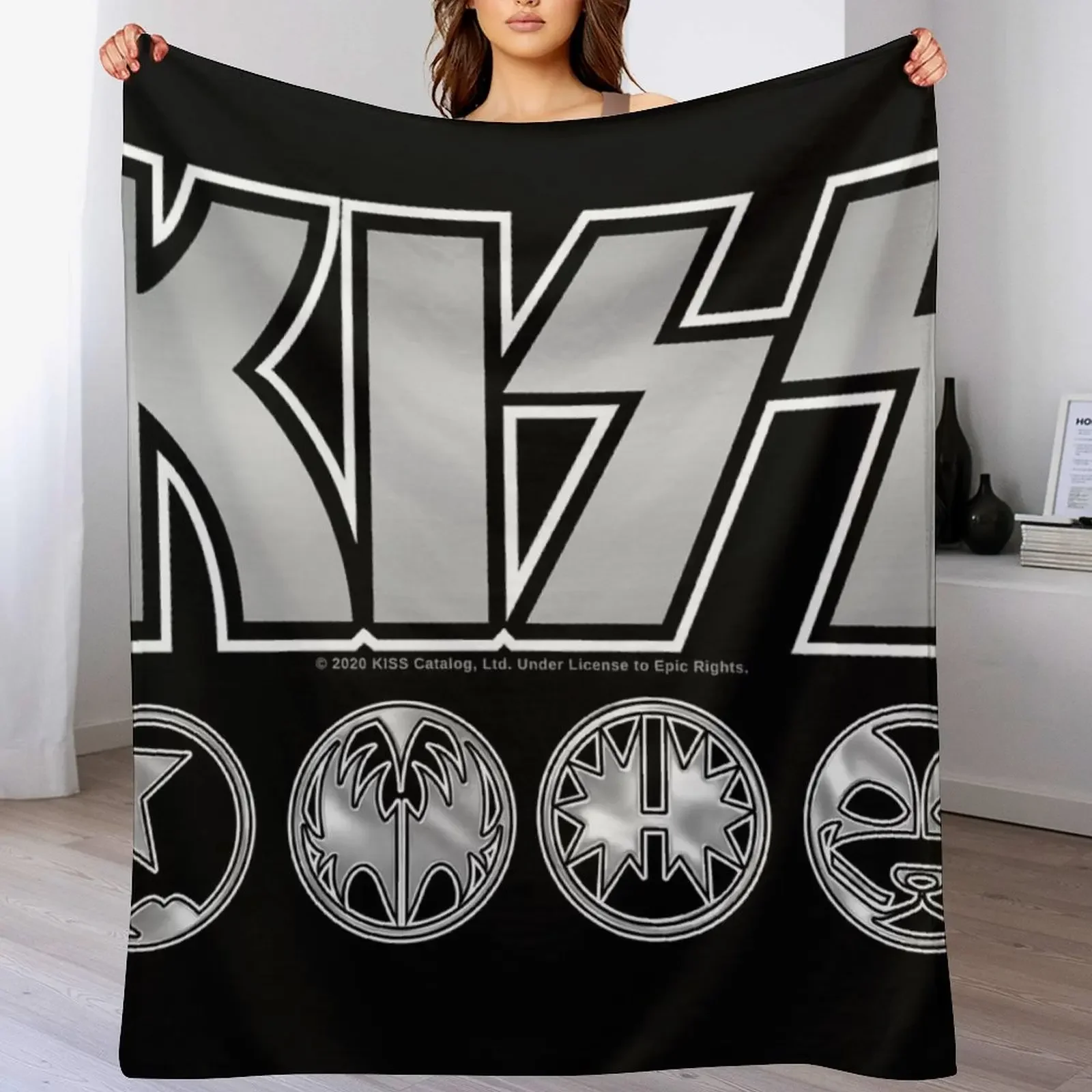 KISS Logo Silver V3 Starchild Demon Spaceman Catman Throw Blanket Warm anime Quilt cosplay anime Blankets