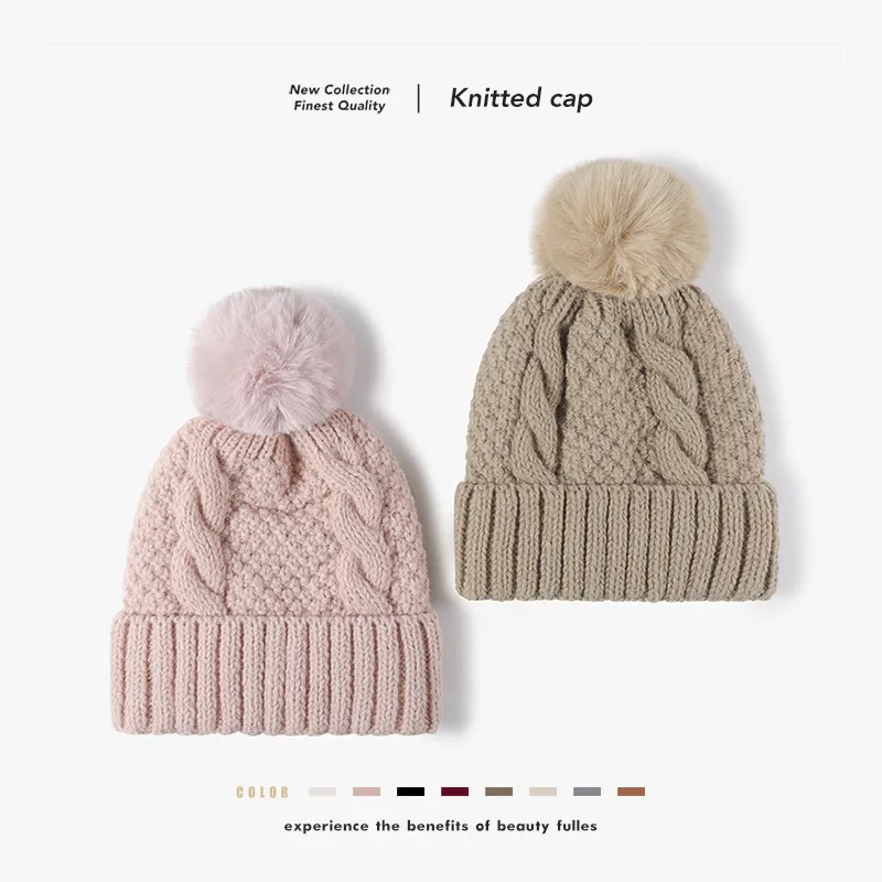 

56-62cm Xxl Beanie Cap Women's Jacquard Velvet Knit Hat Caps Winter Outdoor Travel Hat Fashion Versatile Knit Hats 4m636