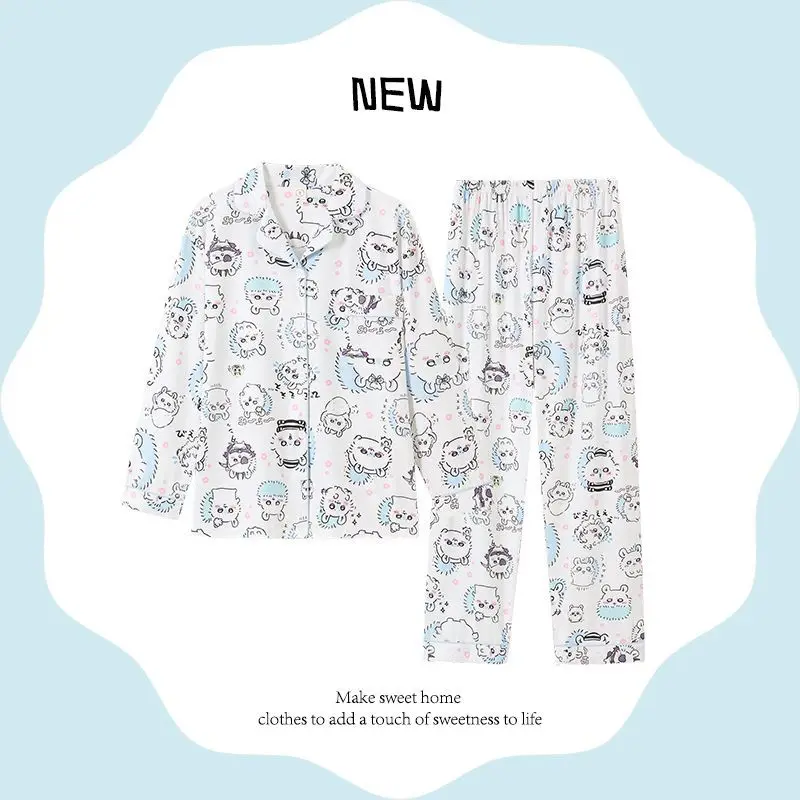 

Милый комплект пижамы Chiikawa Momonga с длинными рукавами, тонкий, летний, для дома, из двух предметов