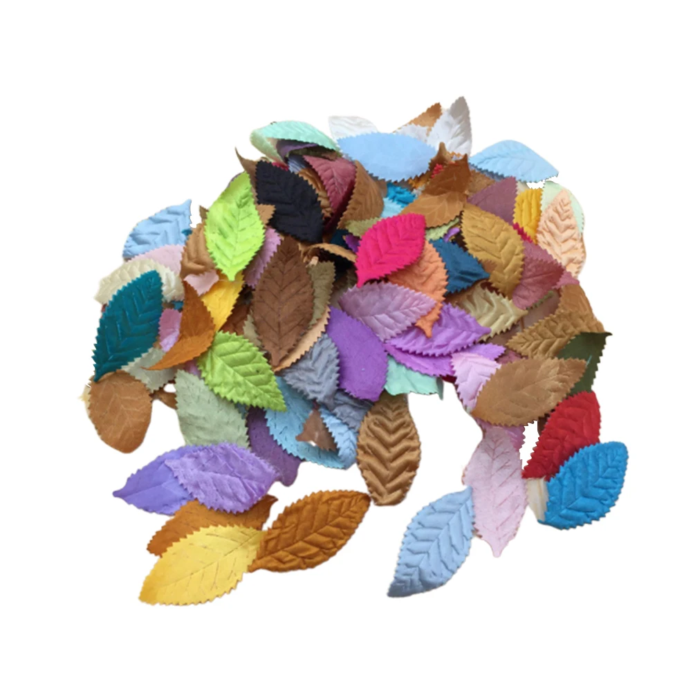 

100 Pcs Artificial Flower Leaves Colorful Cloth DIY Decorative Accessories Soft Lightweight Polyester Fabric for Bookshelves