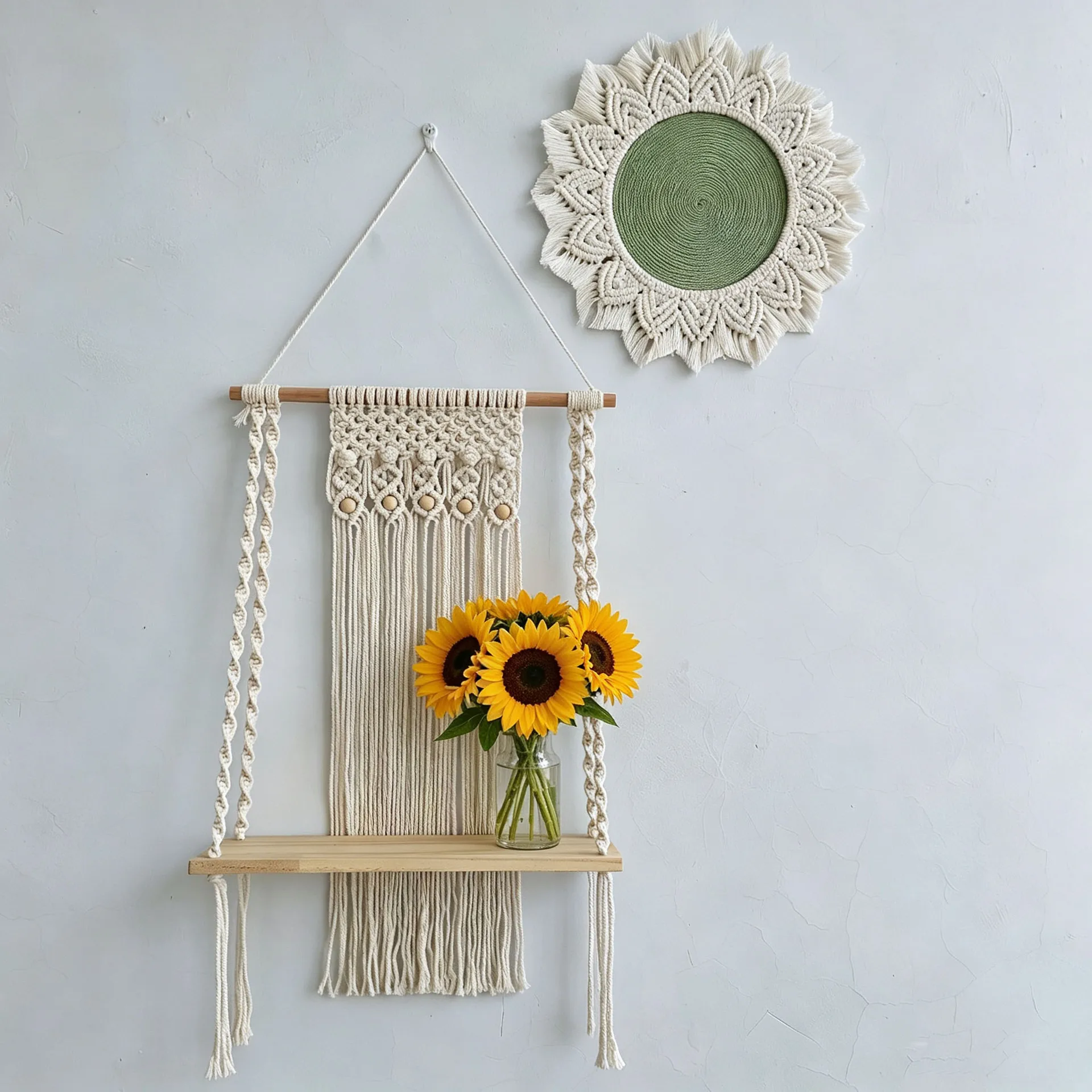 Hand Woven Cotton Rope Boho Dream Catcher Wall Hanging Tapestry Storage Shelf Ornament for Bedroom Homestay Hotel Layout