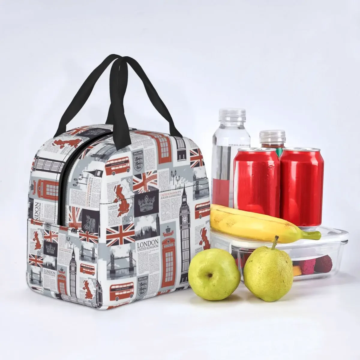 United Kingdom London Pattern Thermal Insulated Lunch Bag Women UK British Logo Portable Lunch Tote for School Food Bento Box