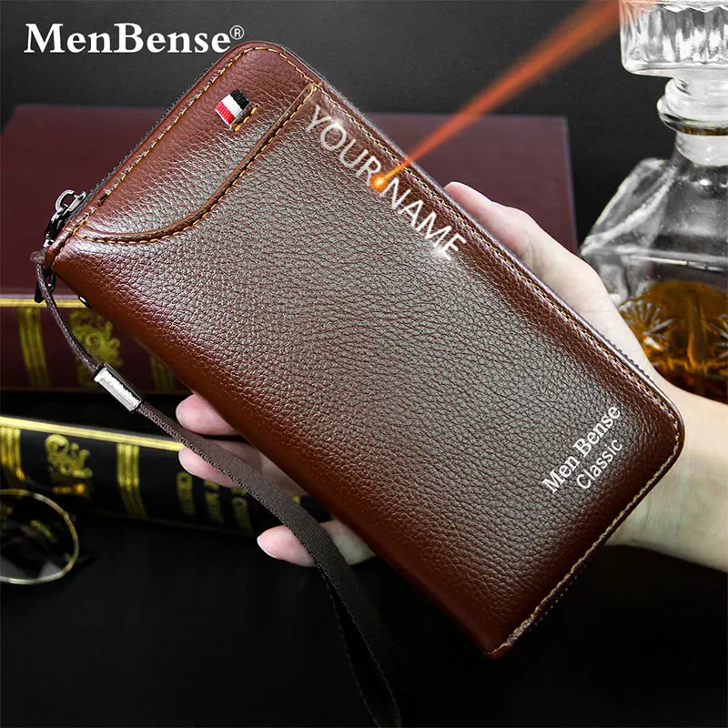 Large Capacity Men Long Wallets Handbags Name Engraving Card Holder Male Clutch Bag Zipper Coin Pocket Phone Pocket Men\'s Wallet