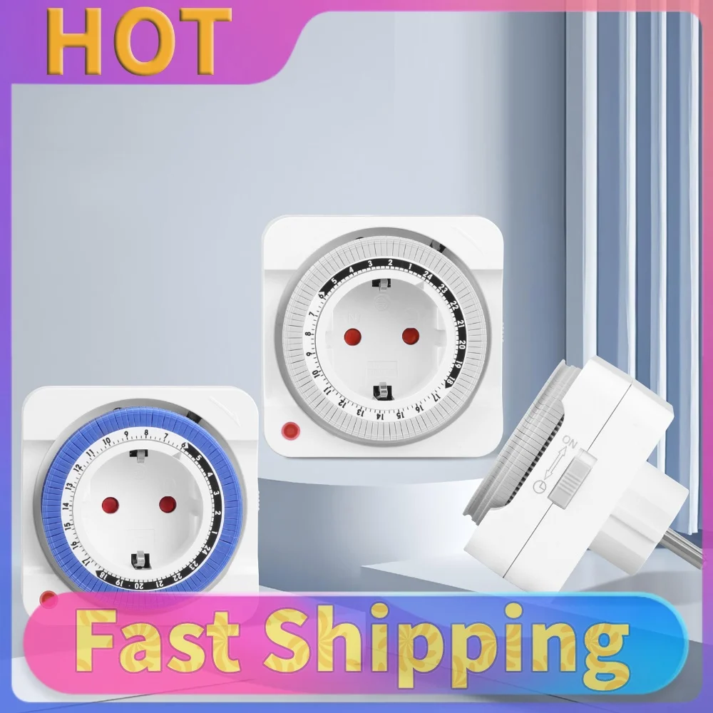 24-Hour EU Plug-in Heavy Duty Outlet Timer with 15 Minute Intervals Timer Outlet for Aquarium Grow Light Hydroponics Appliances