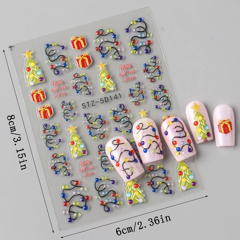 1/2 قطعة شرائط ضوء عيد الميلاد الملونة مسمار الفن ملصقات شجرة عيد الميلاد الخضراء مع الشارات هدية حمراء DIY بها بنفسك مانيكير نصائح الديكور