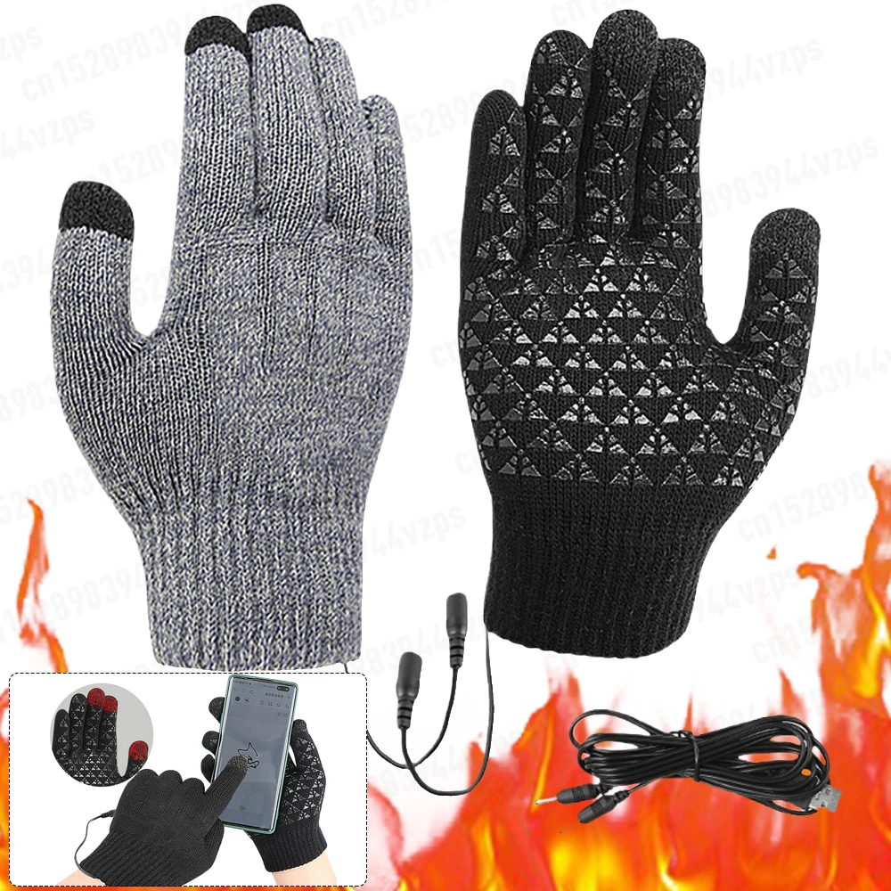 Winter Electric Heated Gloves USB Warm Gloves Touch Screen Knitted Gloves Motorcycle Snowboard Cycling Hand Warmer for Skiing