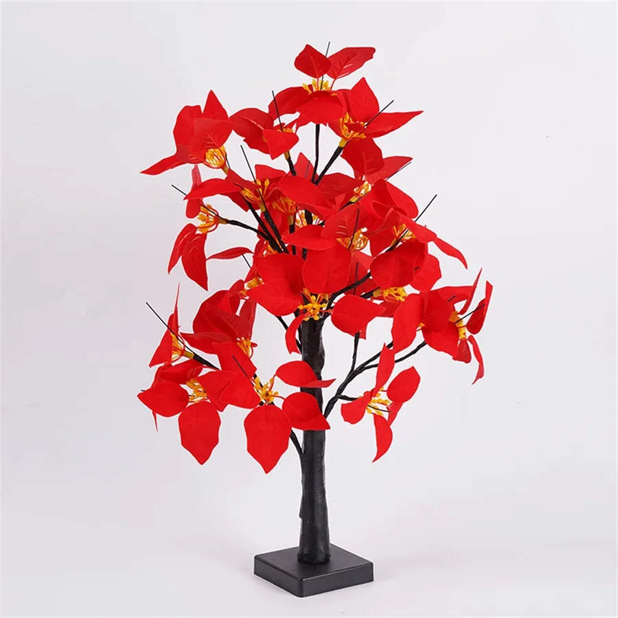 Árvore de flor de poinsétia artificial iluminada de 60cm, árvore de natal operada por bateria, árvore de poinsétia para decoração de férias