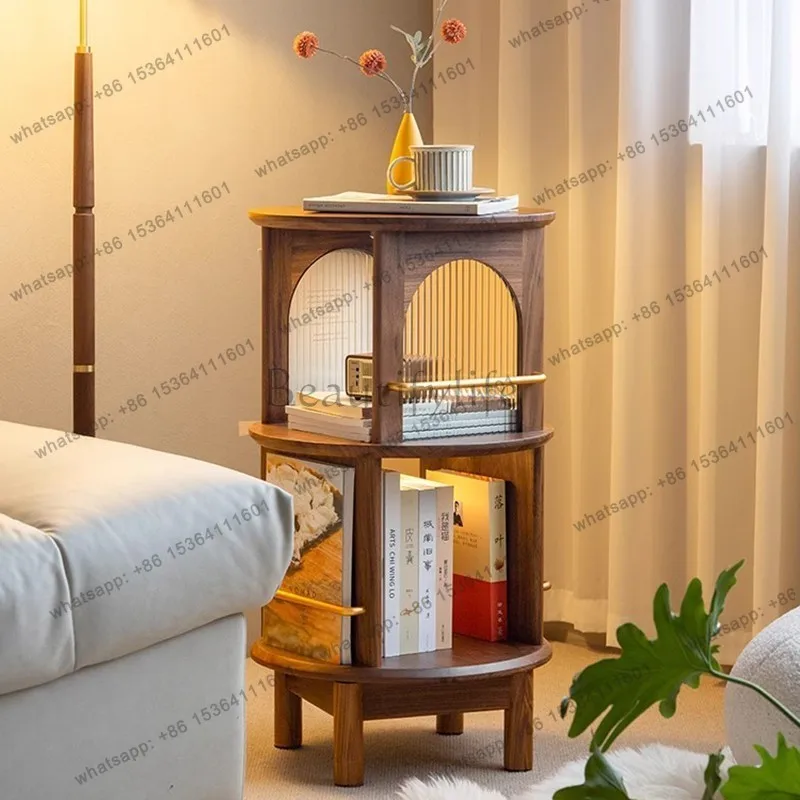 

Retro American walnut mobile rotating edge few living room sofa storage tea cabinet