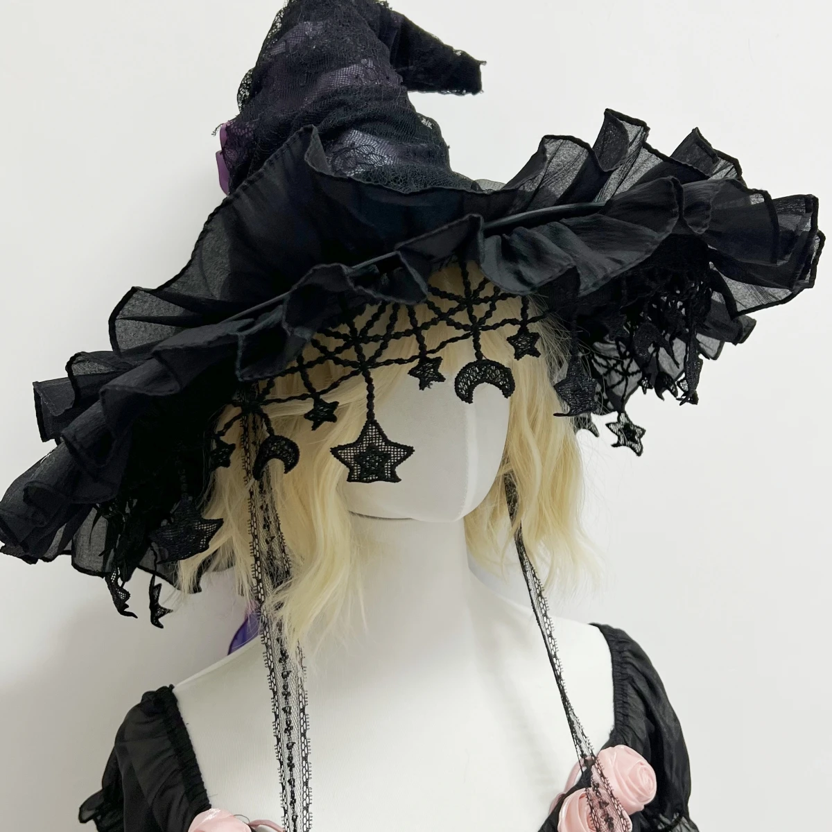 Feminino meninas gótico feiticeiro chapéu artesanal bowknot velo rendas crianças adultos halloween bruxa chapéu lolita princesa senhoras chapéu de sol