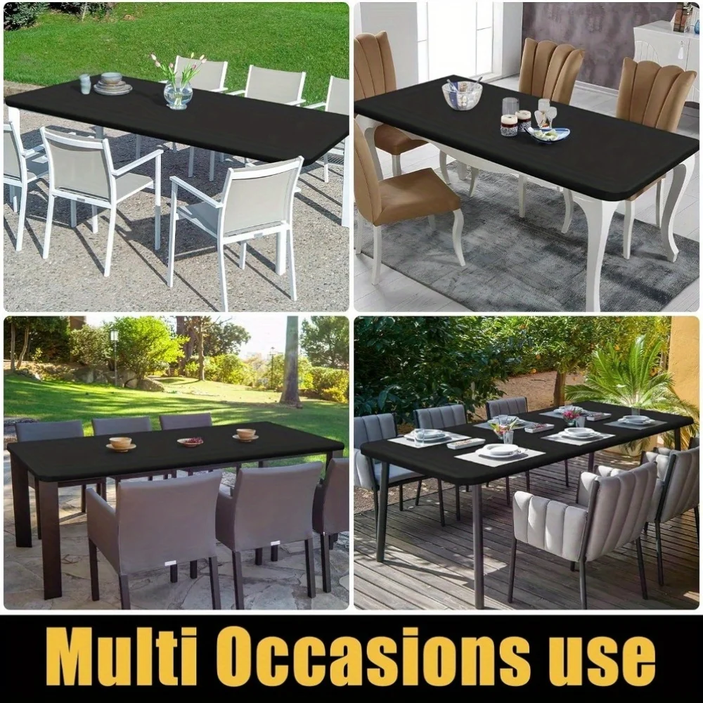 Rectangle Picnic Table Cloth, Waterproof Elastic Fitted Tablecloths for 6 Foot Tables, Washable Polyester Table Cover