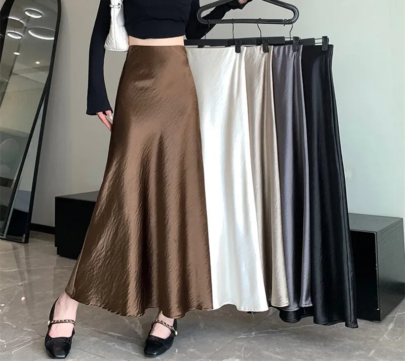 

Thickened acetate satin half skirt for women, autumn new style, hanging A-line skirt, fishtail skirt, medium to long style