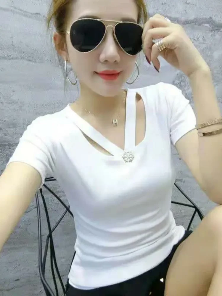 

Faionable ort Sve V-Ne Полосатая футболка в Корейском стиле Sle Pure Color Slim Fit Base Layer irt для женщин Лето Весна