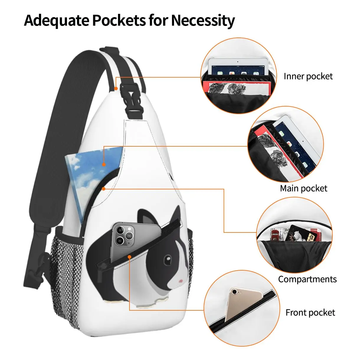 Dutch Black And White Rabbit Chest Bag Men Sling Crossbody Backpack Chest Bag Travel Hiking Daypack Shoulder Bag