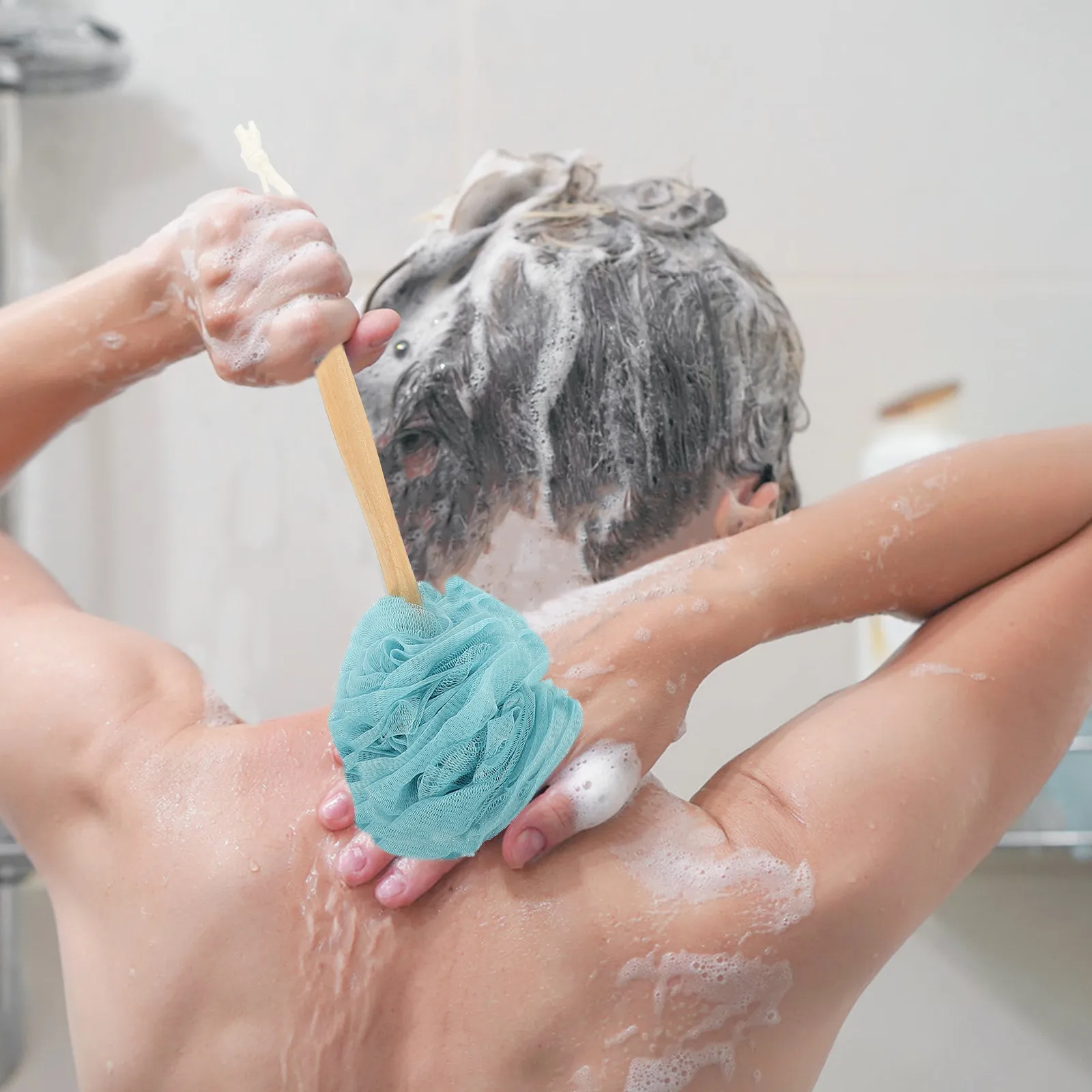 4Pcs Shower Back Brush with Extra Long Handle Body Scrubber for Gentle Exfoliation Circulation Boost Bathing Massage Tool