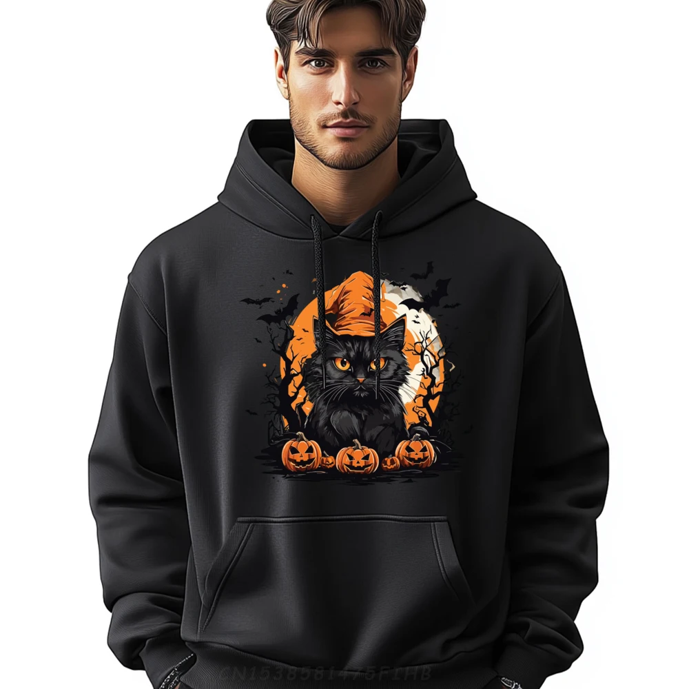 Costume de chat d'Halloween drôle pour hommes, chat noir Aliments, chemises graphiques d'Halloween, sweat à capuche en fibre de polyester, sweats à capuche en Y