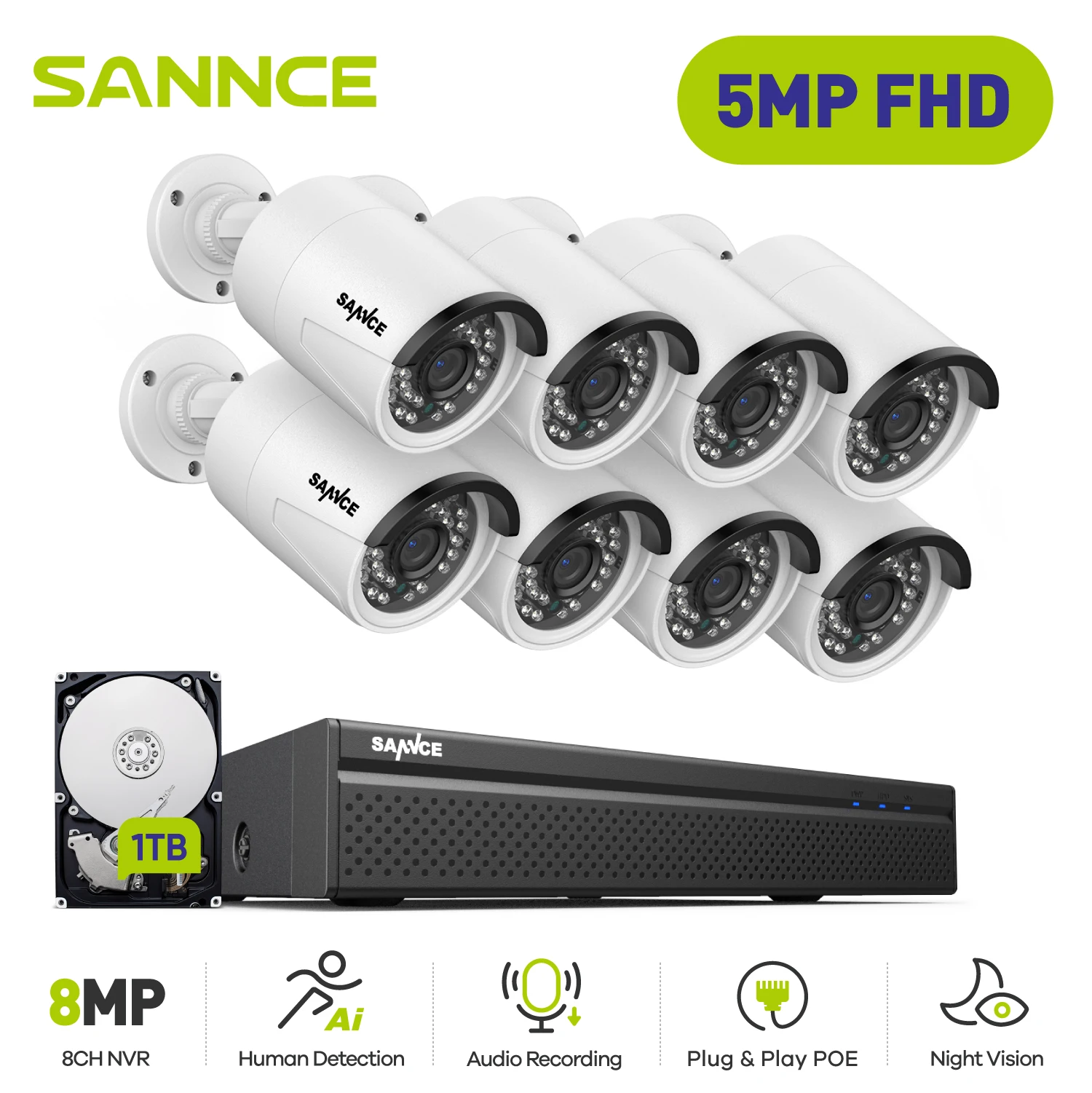 sannce h265 mais 8ch 5mp poe sistema de camera seguranca kit pecas 5mp hd ip camera ao ar livre a prova dnvr agua cctv video vigilancia nvr conjunto 01