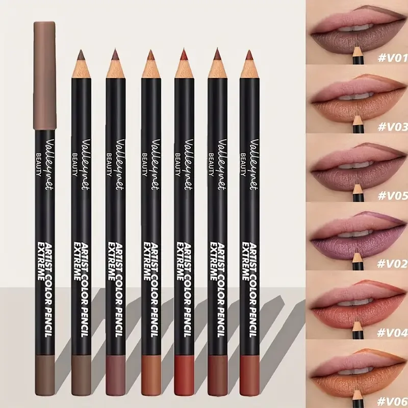 

6pcs/Set Nude Lip Liner Makeup Set Waterproof Matte Long Lasting Velvety Texture Lip Liner Lip Combpo, Suitable for Daily Makeu