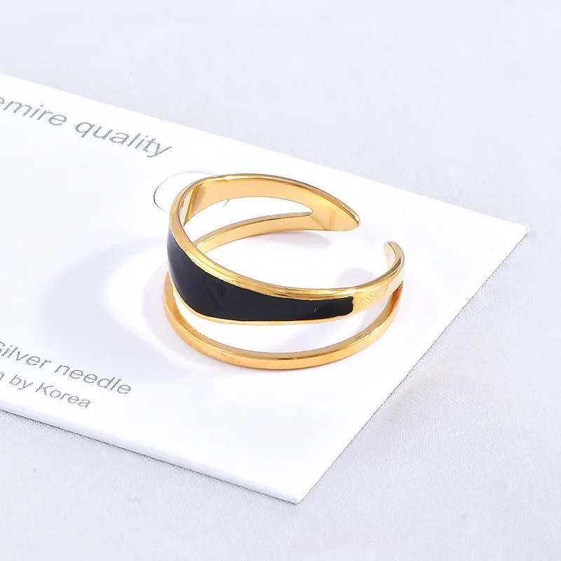 Cross-Border Geometric Contrasting Color Open Ring Women's Niche Design Light Luxury Fashion Personalized Index Finger Ring Retro Simple Finger