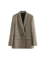 Chaqueta a cuadros con doble botonadura para mujer, abrigo Vintage de manga larga con bolsillos y solapa, prendas de vestir exteriores para mujer, chalecos elegantes para mujer