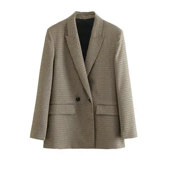 سترة نسائية عصرية مزدوجة الصدر منقوشة معطف عتيق بأكمام طويلة...