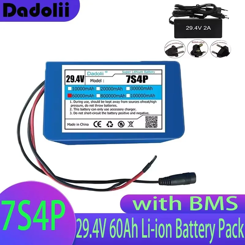 

Литий-ионный аккумулятор 24 В, 60 Ач, 7S4P — мощный 29,4 В, с BMS и зарядным устройством 2 А | для электронного велосипеда/уличного велосипеда/электрического скутера/инвалидной коляски | UL/CE/IP