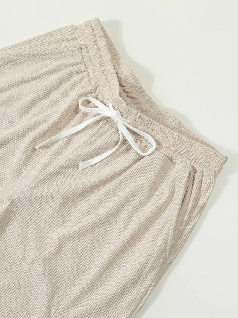 Herren Cord-Cargohose mit Elastischem Bund und Kordelzug, Lässige Hose mit Seitentaschen, Gerades Bein für Frühling und Herbst – Detail 18