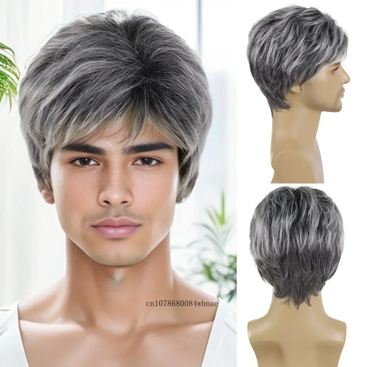 

Парик старого дедушки Натуральные синтетические серые парики для мужчин Короткий вьющийся парик с челкой Ежедневный повседневный парик для замены волос Термостойкий