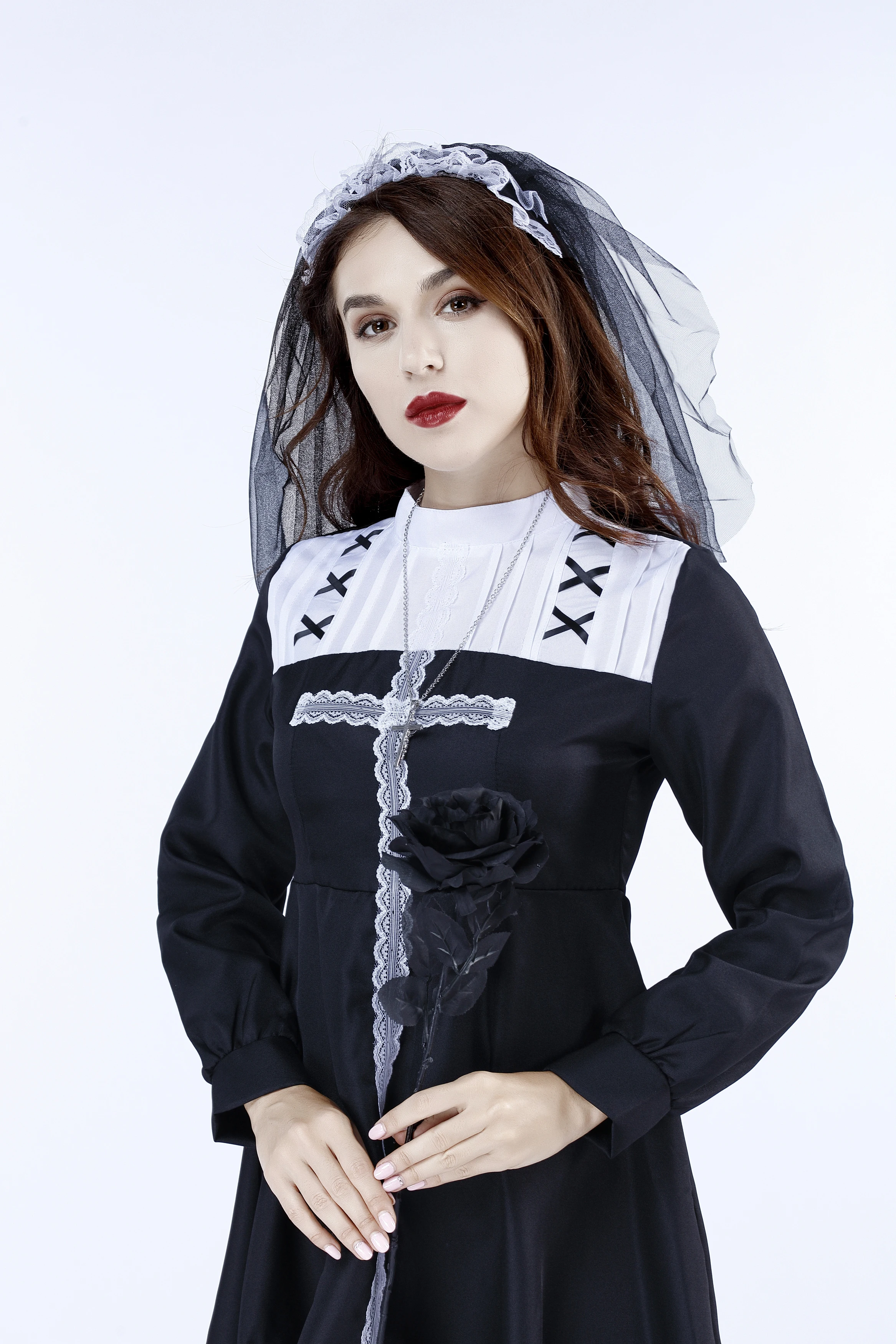 القوطية سيئة عادة الدينية راهبة تأثيري حلي هالوين كرنفال التبشير الكاهن الكنيسة الكاثوليكية لوليتا شقيقة فستان بتصميم حالم #6