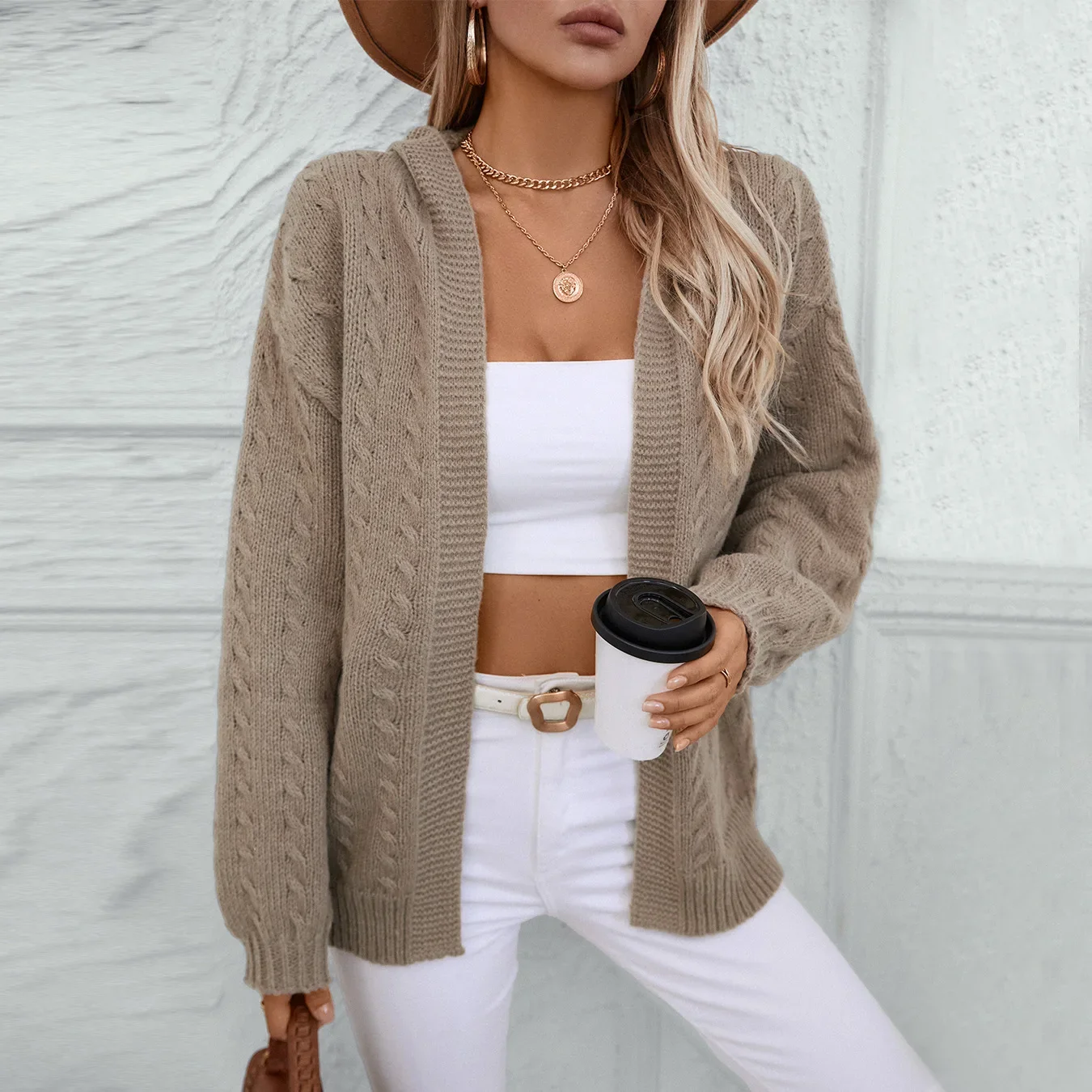 

2025 Women's Autumn Winter Sweaters Female Solid Color Hooded Cardigan Women's Retro Loose Knitted Coats Lady Knitwears 2025