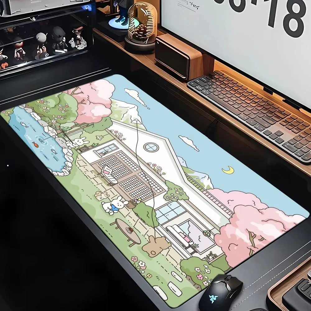 

Kawaii Cartoon Bunny Mouse Pad PC gaming machine rubber non-slip lock edge gaming speed keyboard pad office expansion desk pad